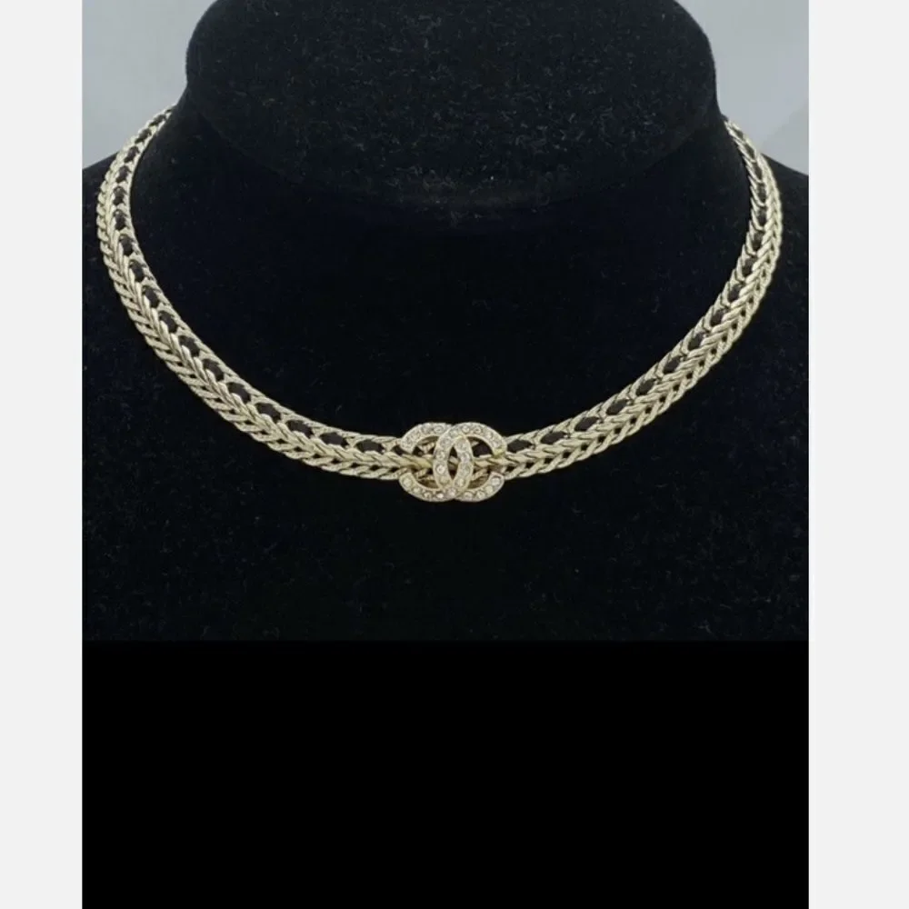 Chanel 22S Gold White Chain Crystal CC Choker Necklace